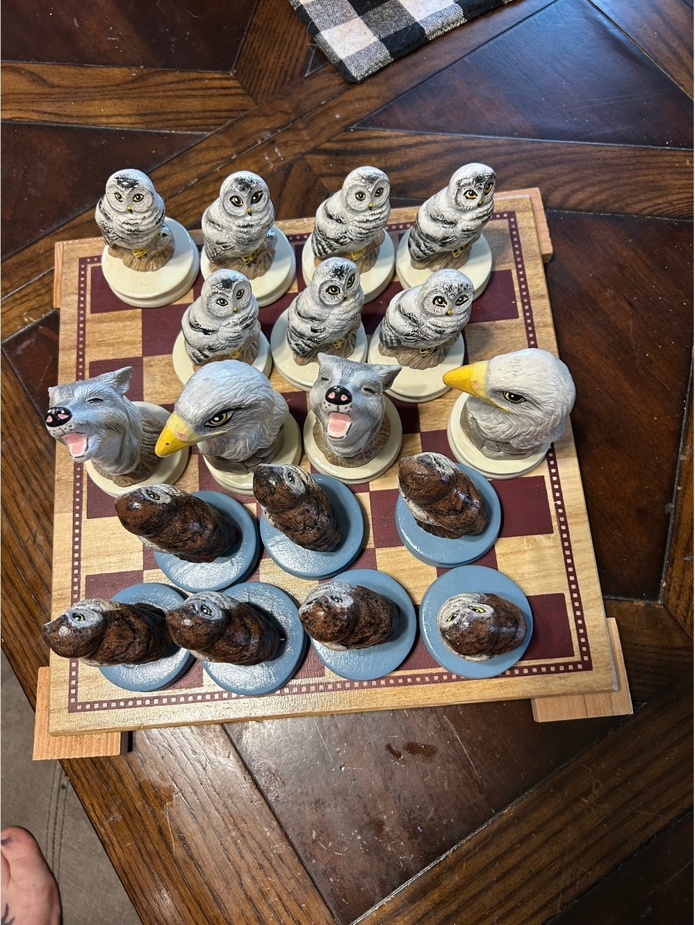 Hand painted chess pieces with board